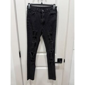 Fashion Jeans Womens Distressed Skinny Jeans Black Ripped Denim High Rise